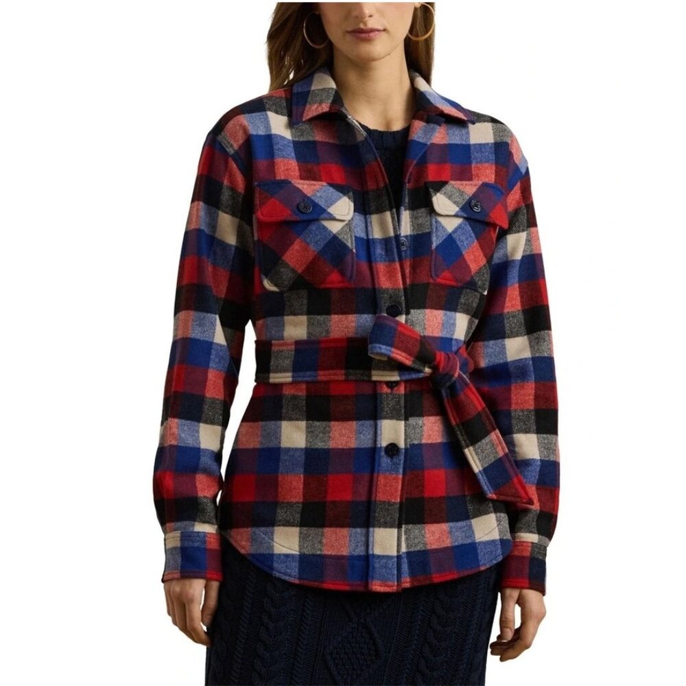 NWT Lauren Ralph Lauren Women's Buffalo Check Belted Twill Shirt Jacket - Picture 2 of 4